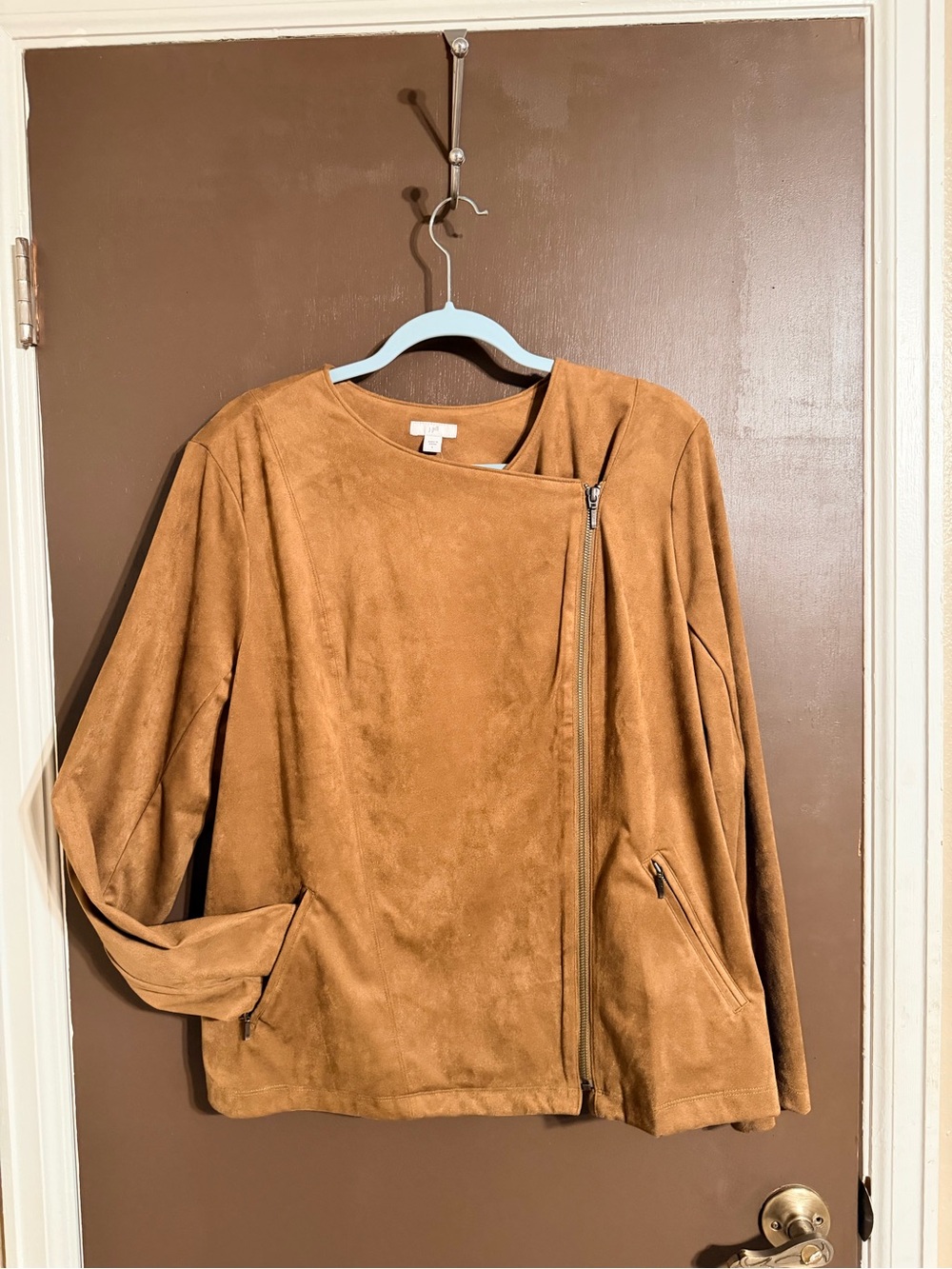 NWT J.Jill Faux Suede Moto Jacket Acorn Large Asymmetrical Zip Soft Stretch